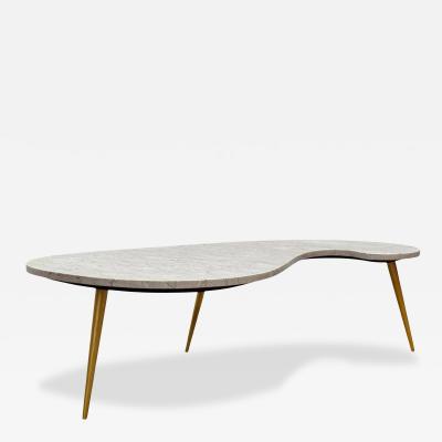 Ico Parisi Mid Century Italian Modern Kidney Shape Marble Cocktail Table with Brass Legs