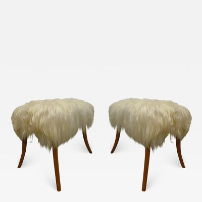 Ico Parisi Pair of Italian Long Hair Goatskin Benches