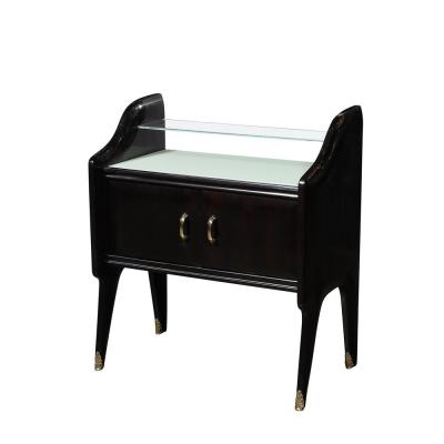 Ico Parisi Pair of Mid Century Ebonized Walnut Brass Sculptural Nightstands by Ico Parisi