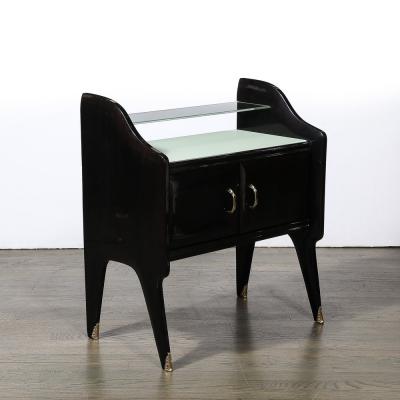 Ico Parisi Pair of Mid Century Ebonized Walnut Brass Sculptural Nightstands by Ico Parisi