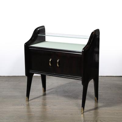 Ico Parisi Pair of Mid Century Ebonized Walnut Brass Sculptural Nightstands by Ico Parisi