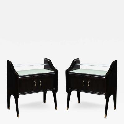 Ico Parisi Pair of Mid Century Ebonized Walnut Brass Sculptural Nightstands by Ico Parisi