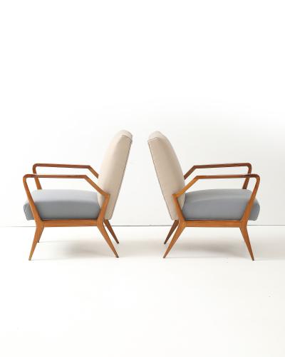 Ico Parisi Pair of Wool and Cherry Armchairs in the Manner of Ico Parisi Italy c 1950