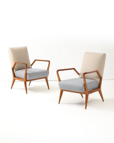 Ico Parisi Pair of Wool and Cherry Armchairs in the Manner of Ico Parisi Italy c 1950