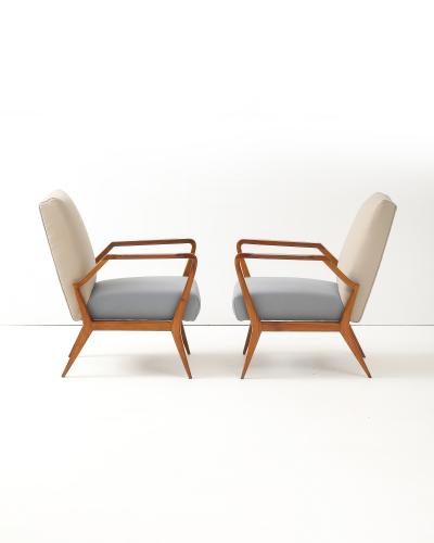 Ico Parisi Pair of Wool and Cherry Armchairs in the Manner of Ico Parisi Italy c 1950