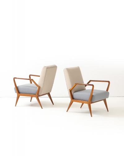 Ico Parisi Pair of Wool and Cherry Armchairs in the Manner of Ico Parisi Italy c 1950