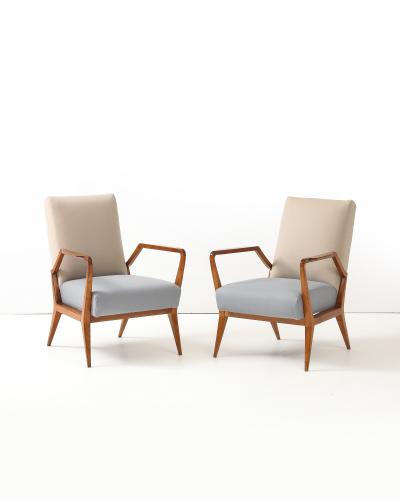 Ico Parisi Pair of Wool and Cherry Armchairs in the Manner of Ico Parisi Italy c 1950