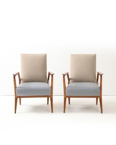 Ico Parisi Pair of Wool and Cherry Armchairs in the Manner of Ico Parisi Italy c 1950