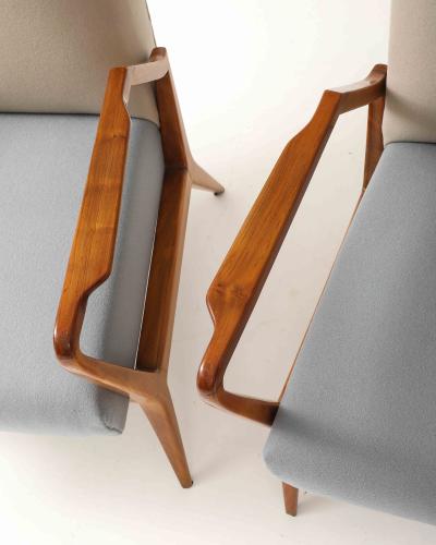 Ico Parisi Pair of Wool and Cherry Armchairs in the Manner of Ico Parisi Italy c 1950