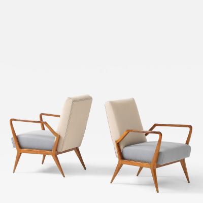 Ico Parisi Pair of Wool and Cherry Armchairs in the Manner of Ico Parisi Italy c 1950