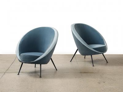 Ico Parisi Rare Pair of 813 Uovo Lounge Chairs by Ico Parisi