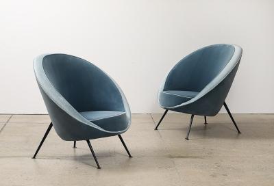 Ico Parisi Rare Pair of 813 Uovo Lounge Chairs by Ico Parisi