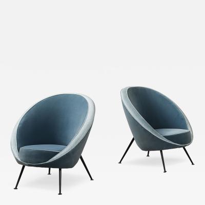 Ico Parisi Rare Pair of 813 Uovo Lounge Chairs by Ico Parisi