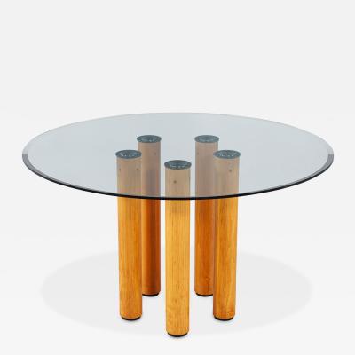 Ico Parisi Round Italian Modern Glass Dining Table with Wood Legs by Ico Parisi