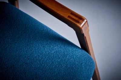 Ico Parisi Set of 6 Ico Parisi Cassina Dining Chairs newly upholstered in blue fabric