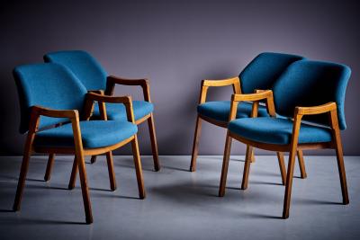 Ico Parisi Set of 6 Ico Parisi Cassina Dining Chairs newly upholstered in blue fabric