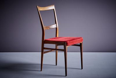 Ico Parisi Set of 6 Rosewood Dining Chairs in the manner of Ico Parisi with red upholstery