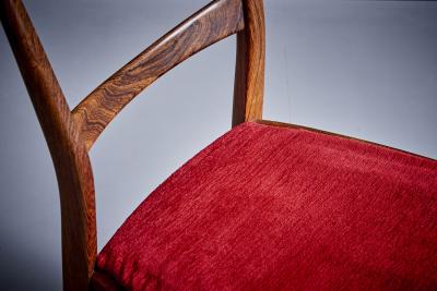 Ico Parisi Set of 6 Rosewood Dining Chairs in the manner of Ico Parisi with red upholstery