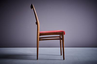 Ico Parisi Set of 6 Rosewood Dining Chairs in the manner of Ico Parisi with red upholstery