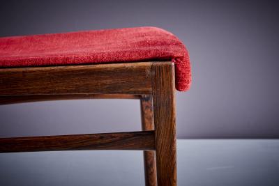 Ico Parisi Set of 6 Rosewood Dining Chairs in the manner of Ico Parisi with red upholstery