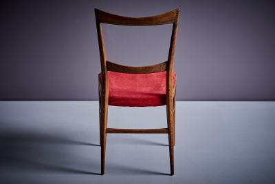 Ico Parisi Set of 6 Rosewood Dining Chairs in the manner of Ico Parisi with red upholstery