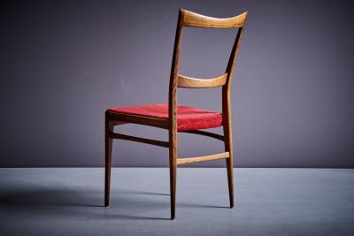 Ico Parisi Set of 6 Rosewood Dining Chairs in the manner of Ico Parisi with red upholstery
