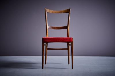 Ico Parisi Set of 6 Rosewood Dining Chairs in the manner of Ico Parisi with red upholstery