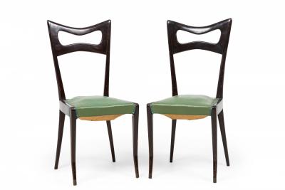 Ico Parisi Set of 8 Ico Parisi Italian Ebonized Green Leather Upholstered Dining Chairs
