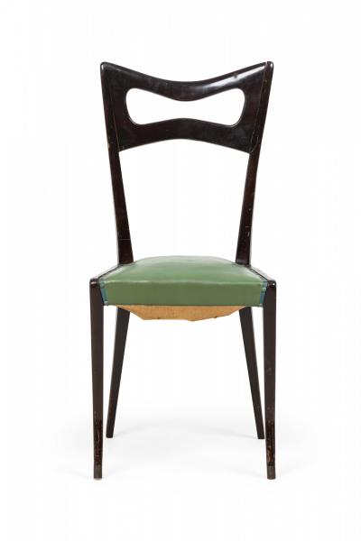 Ico Parisi Set of 8 Ico Parisi Italian Ebonized Green Leather Upholstered Dining Chairs
