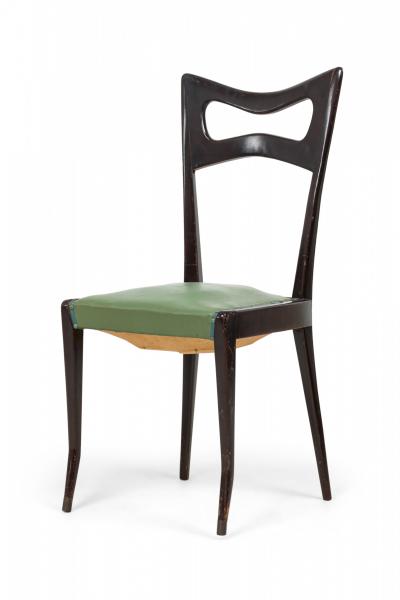 Ico Parisi Set of 8 Ico Parisi Italian Ebonized Green Leather Upholstered Dining Chairs
