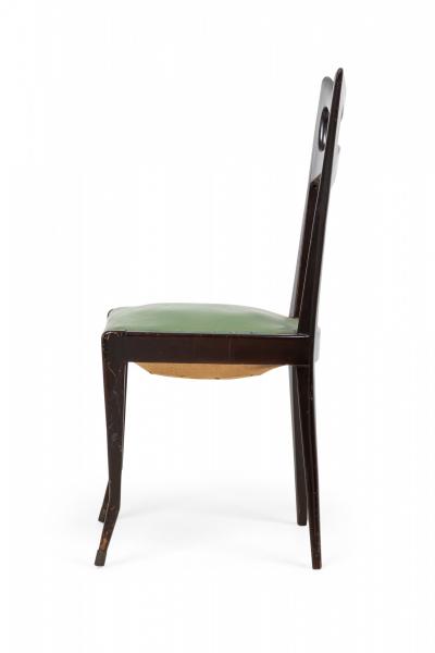 Ico Parisi Set of 8 Ico Parisi Italian Ebonized Green Leather Upholstered Dining Chairs