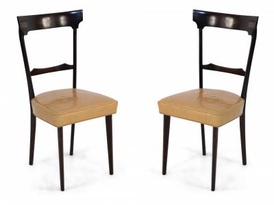 Ico Parisi Set of 8 Ico Parisi Mahogany Frame and Yellow Alligator Upholstered Dining Sid