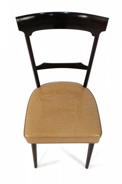 Ico Parisi Set of 8 Ico Parisi Mahogany Frame and Yellow Alligator Upholstered Dining Sid