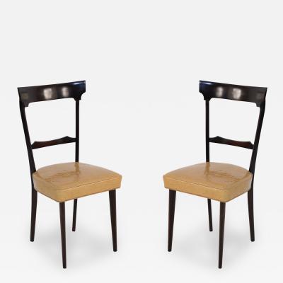 Ico Parisi Set of 8 Ico Parisi Mahogany Frame and Yellow Alligator Upholstered Dining Sid