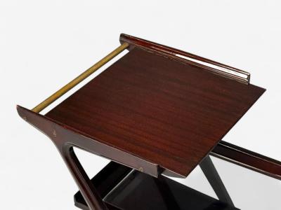 Ico Parisi Style Italian Modern Wood Brass Glass Bar Cart Italy 1950s