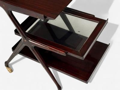 Ico Parisi Style Italian Modern Wood Brass Glass Bar Cart Italy 1950s