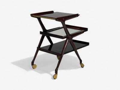 Ico Parisi Style Italian Modern Wood Brass Glass Bar Cart Italy 1950s