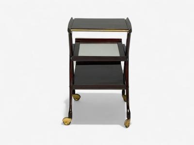 Ico Parisi Style Italian Modern Wood Brass Glass Bar Cart Italy 1950s