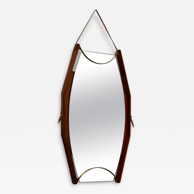 Ico Parisi Wall Mirror in Walnut Brass and Glass Italy 1950s