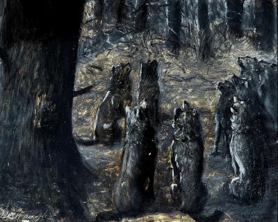 Ida Waugh Hungry Wolves Hunt a Women Up a Tree at Night Gay Female Illustrator 1890