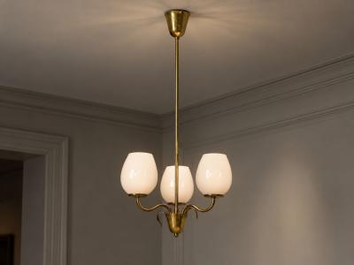 Idman Finnish Modern Pendant Light Brass Pink Tinted Glass Finland 1950s