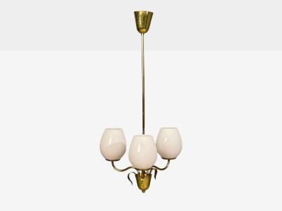 Idman Finnish Modern Pendant Light Brass Pink Tinted Glass Finland 1950s