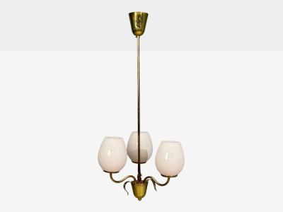 Idman Finnish Modern Pendant Light Brass Pink Tinted Glass Finland 1950s