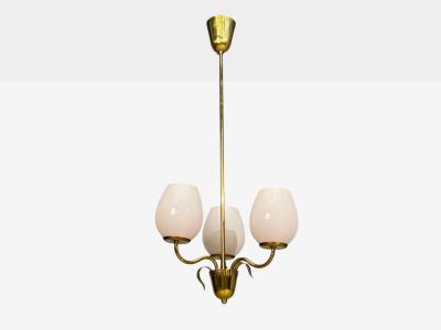 Idman Finnish Modern Pendant Light Brass Pink Tinted Glass Finland 1950s