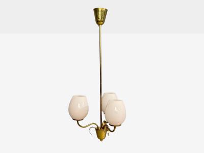 Idman Finnish Modern Pendant Light Brass Pink Tinted Glass Finland 1950s