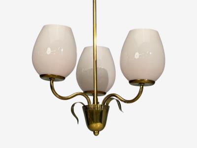Idman Finnish Modern Pendant Light Brass Pink Tinted Glass Finland 1950s