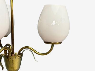 Idman Finnish Modern Pendant Light Brass Pink Tinted Glass Finland 1950s