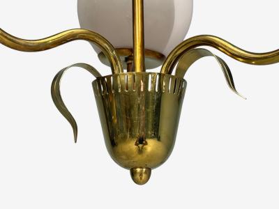 Idman Finnish Modern Pendant Light Brass Pink Tinted Glass Finland 1950s