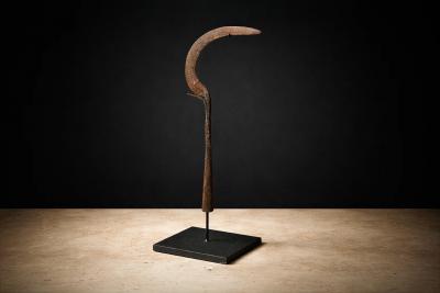 Igbo Iron Currency Knife Sculpture on Custom Platform Nigeria Early 1900s