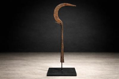 Igbo Iron Currency Knife Sculpture on Custom Platform Nigeria Early 1900s